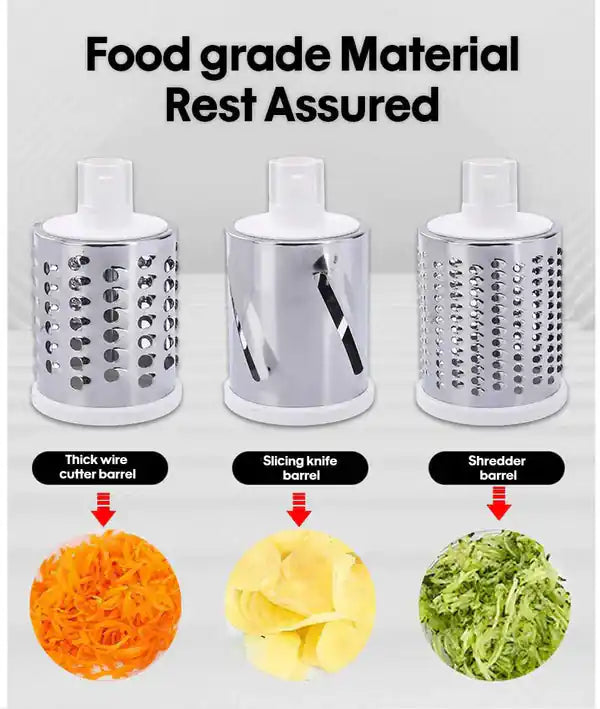 3 in 1 Rotary Vegetables Mandoline/Cutter - Manual Tabletop Drum Cutter