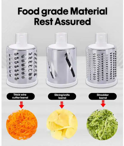 3 in 1 Rotary Vegetables Mandoline/Cutter - Manual Tabletop Drum Cutter
